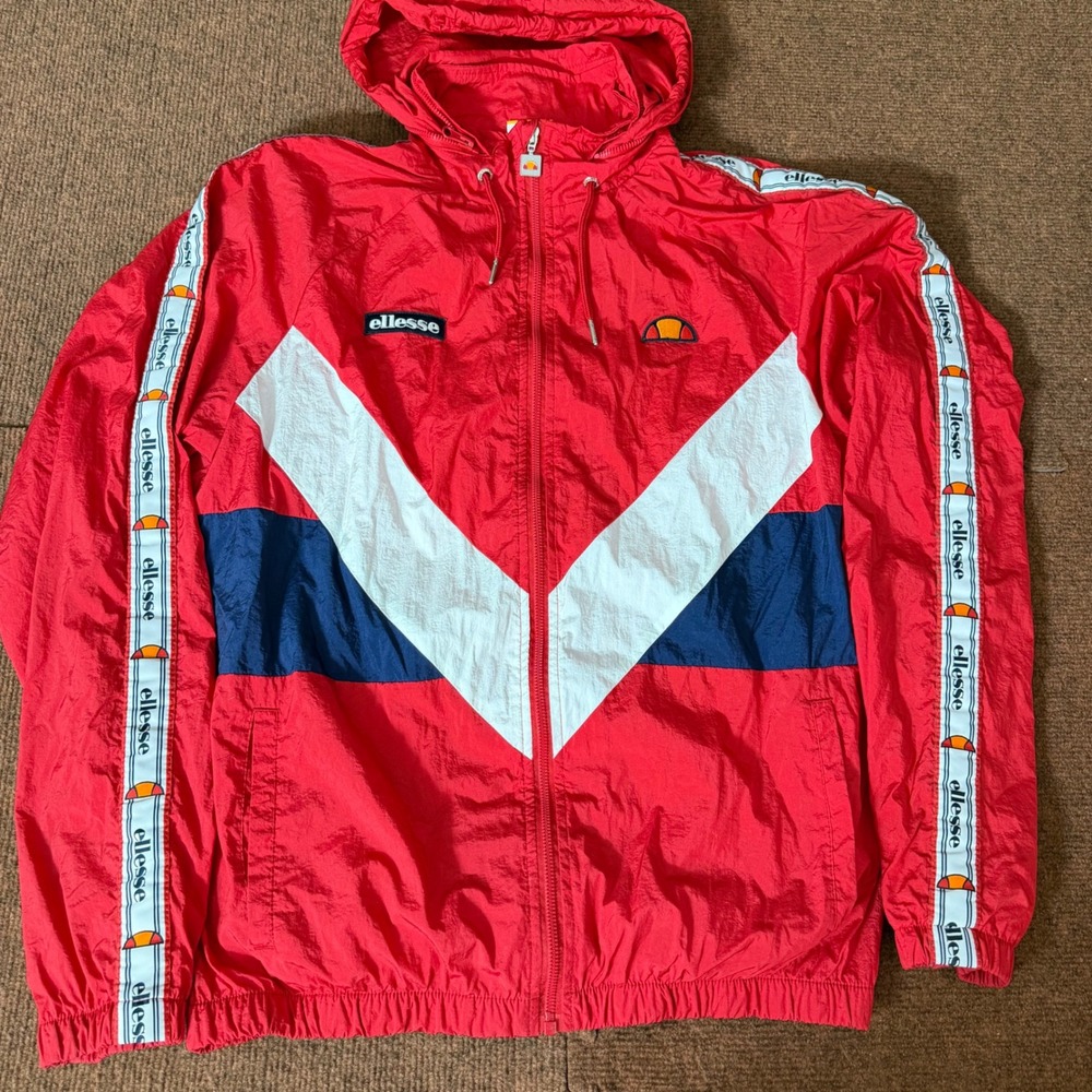 Ellesse Mens Colorblock Windbreaker Jacket Red White Blue Hooded Size L A+ fit
